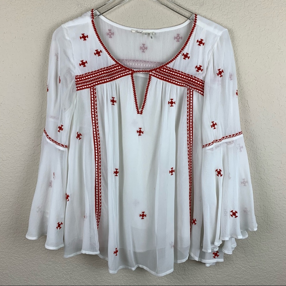 FLOREAT White Boho Blouse Red Embroidery 8
